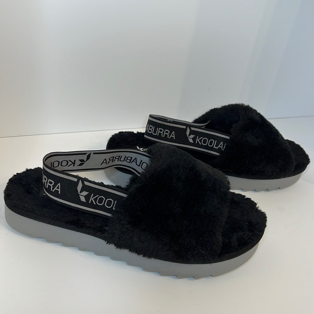 KOOLABURRA BY UGG BLACK FAUX FUR SLIPPERS SZ 8 - Picture 1 of 12